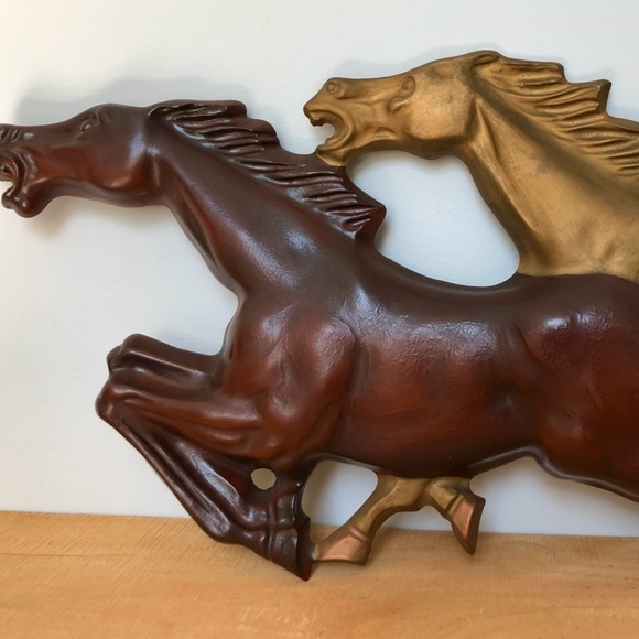 Vintage Other - Vintage Galloping Wild Horses Large Cast Wall Art